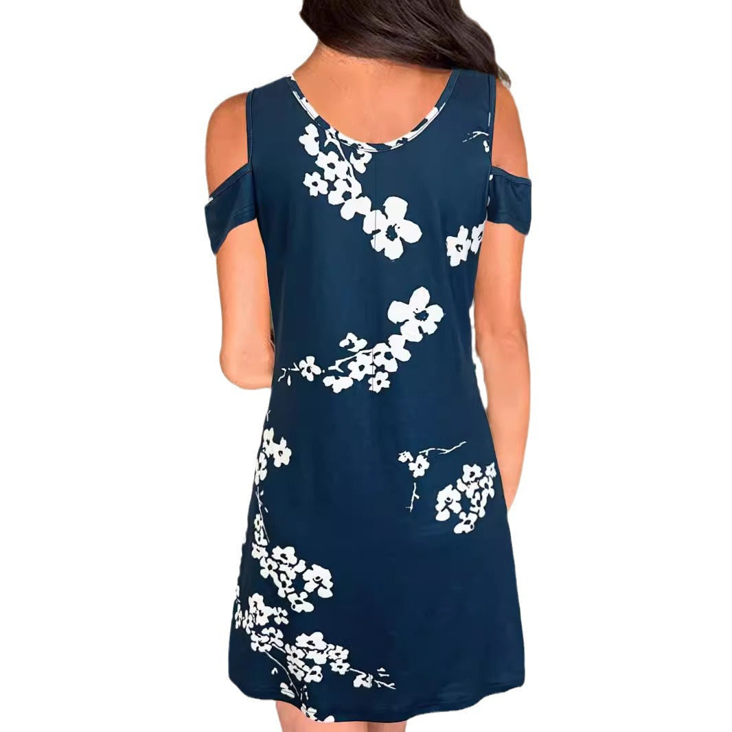 Women's dress with trendy off-the-shoulder cutouts and elegant floral print, size S