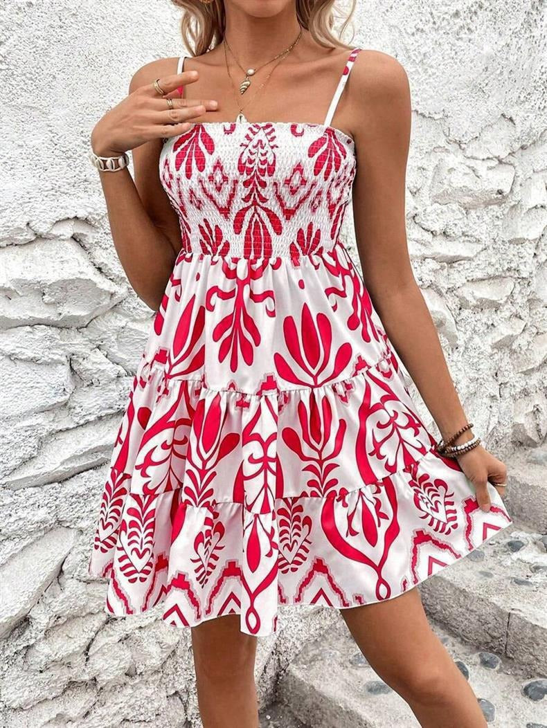 Luftiges Damen-Midikleid mit Rüschen und Blumenmuster, Größe