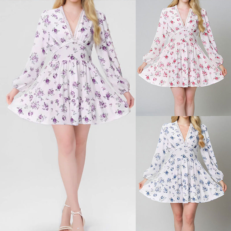 Valenzora | V-neck pleated short-sleeved dress