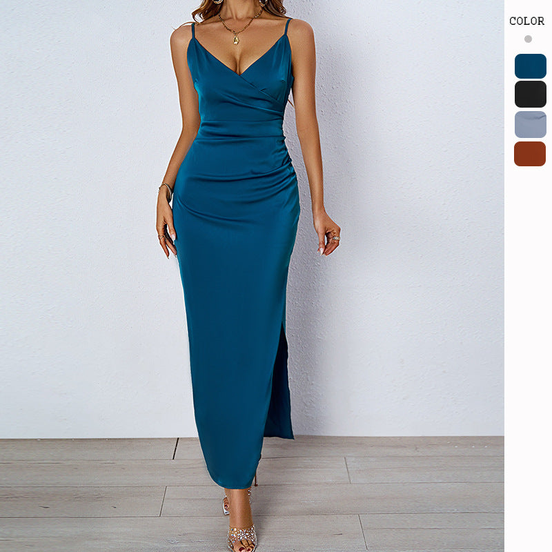 Figurbetontes Damen-Abendkleid mit V-Ausschnitt und eleganter Drapierung, Größe S
