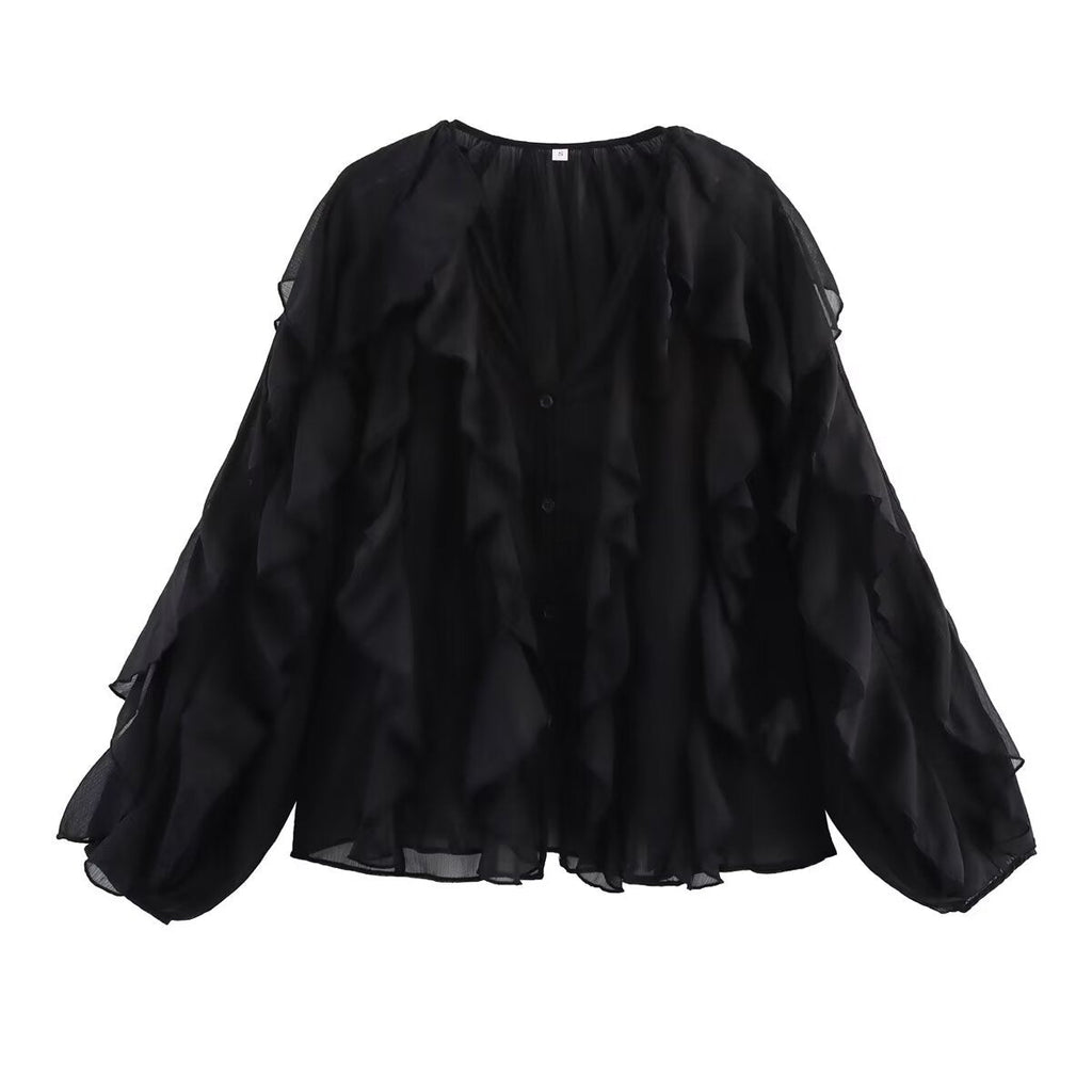Damenbluse mit voluminösen Rüschendetails und elegantem Schnitt, Größe S