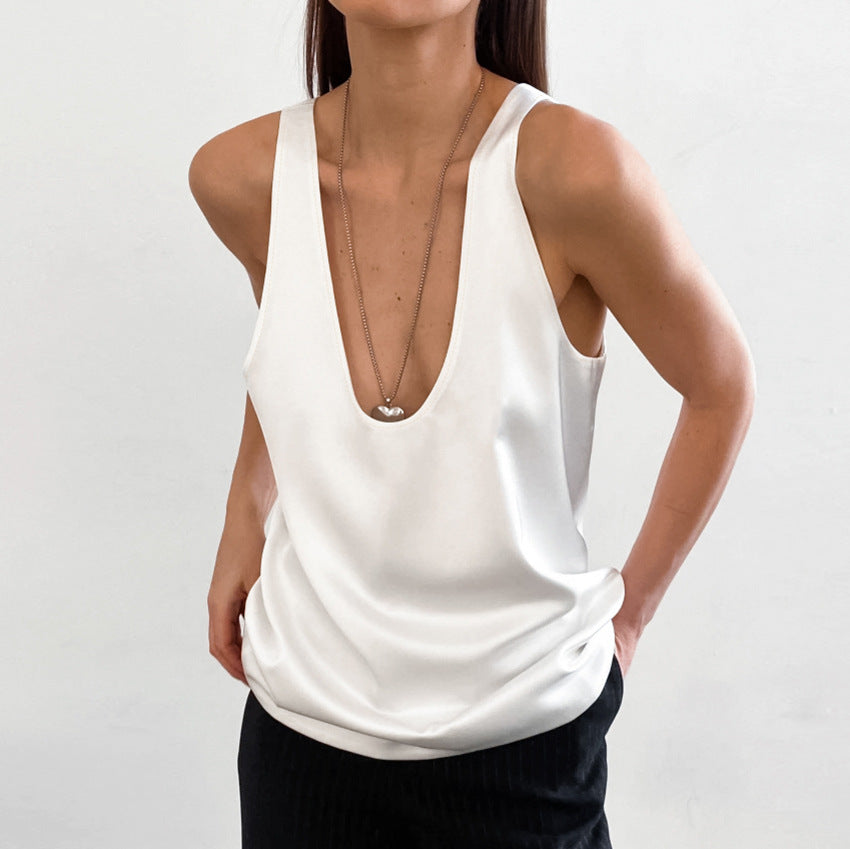 Valenzora | Women's Satin U-Neck T-Shirt Sleeveless Top