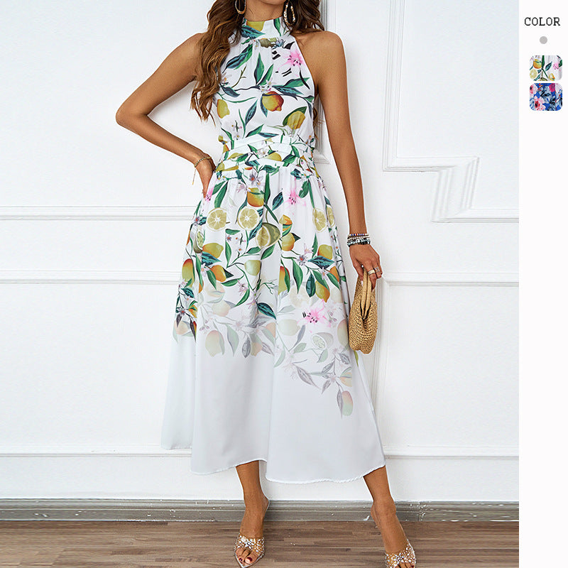 Women's midi dress with floral pattern and asymmetrical hem, size