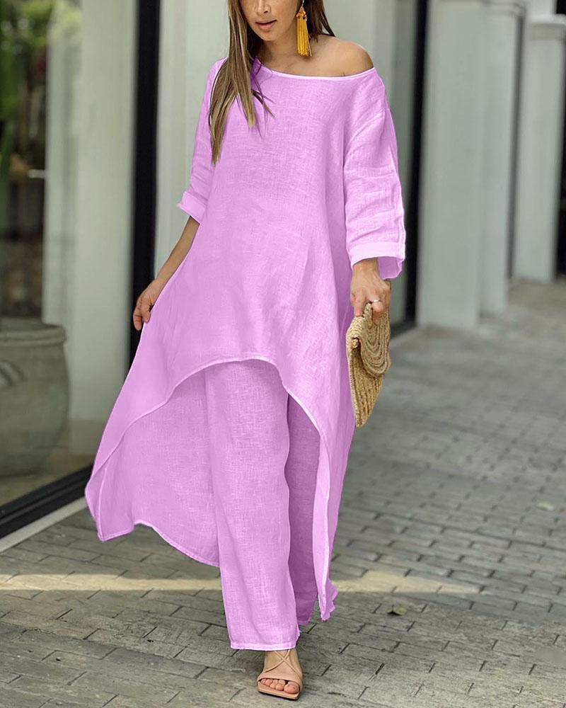 Valenzora | Cotton Linen Loose Irregular Long Sleeve Two-Piece Set