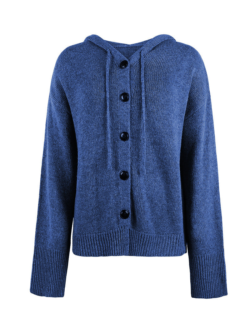 Valenzora Kapuzen-Strickjacke mit Kordelzug und Knopfleiste