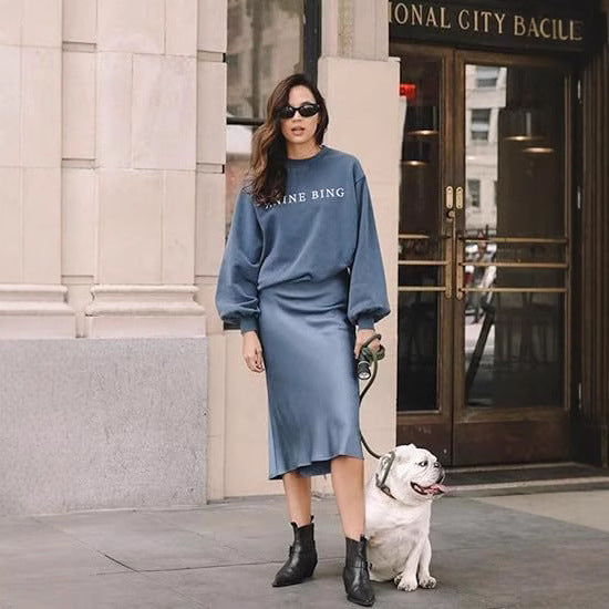 Eleganter Damen-Midirock aus Satinviskose mit fließendem Fall, Größe Valenzora