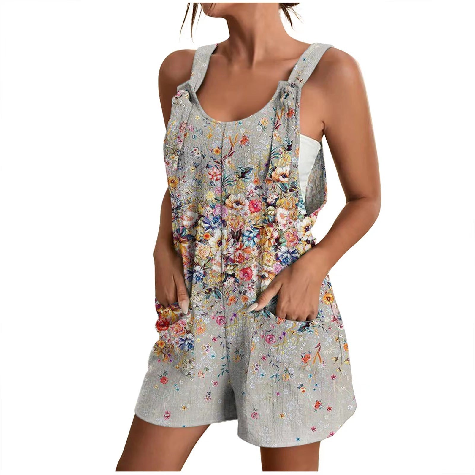 Women's airy jumpsuit with floral patterns and practical pockets, size S