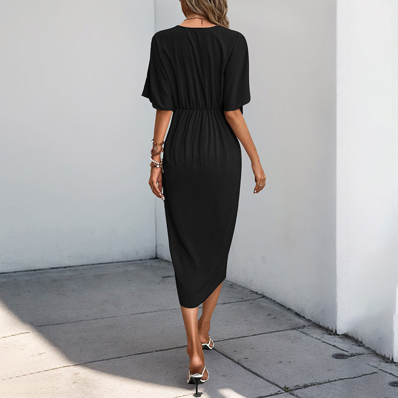 Damen Wickelkleid mit fließendem V-Ausschnitt und Seitenschlitz, Größe
