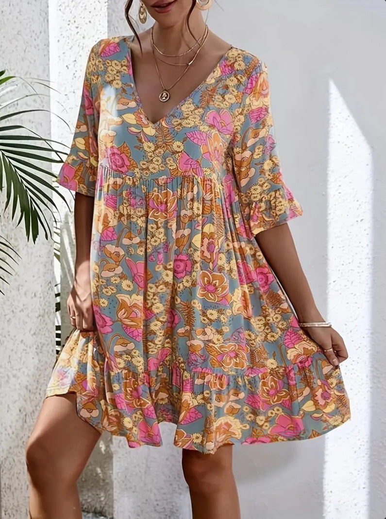 Women's casual dress with floral pattern and voluminous cut Drune