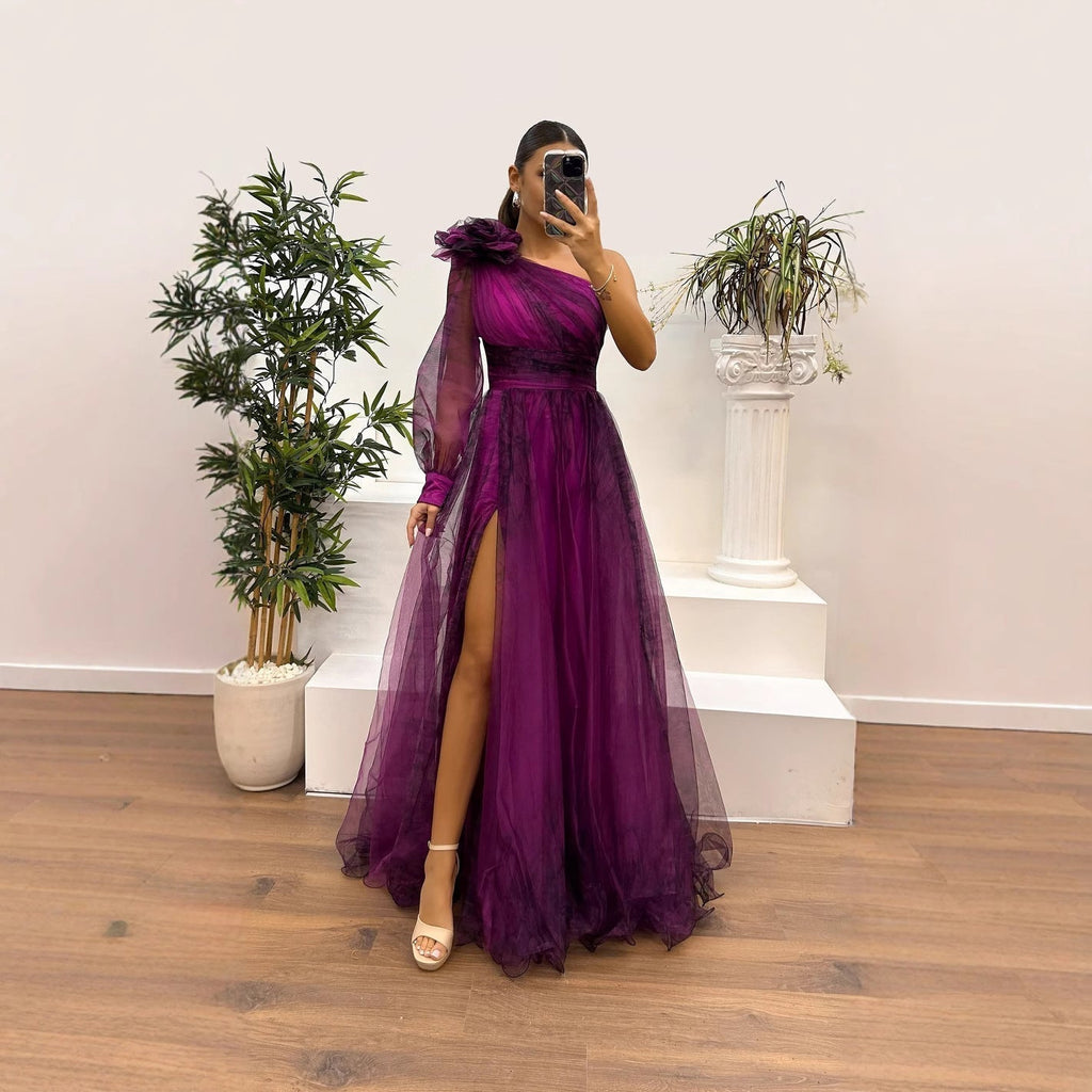 Valenzora | Spring Autumn Off-the-shoulder mesh floral dress Casual Loose Festive dress