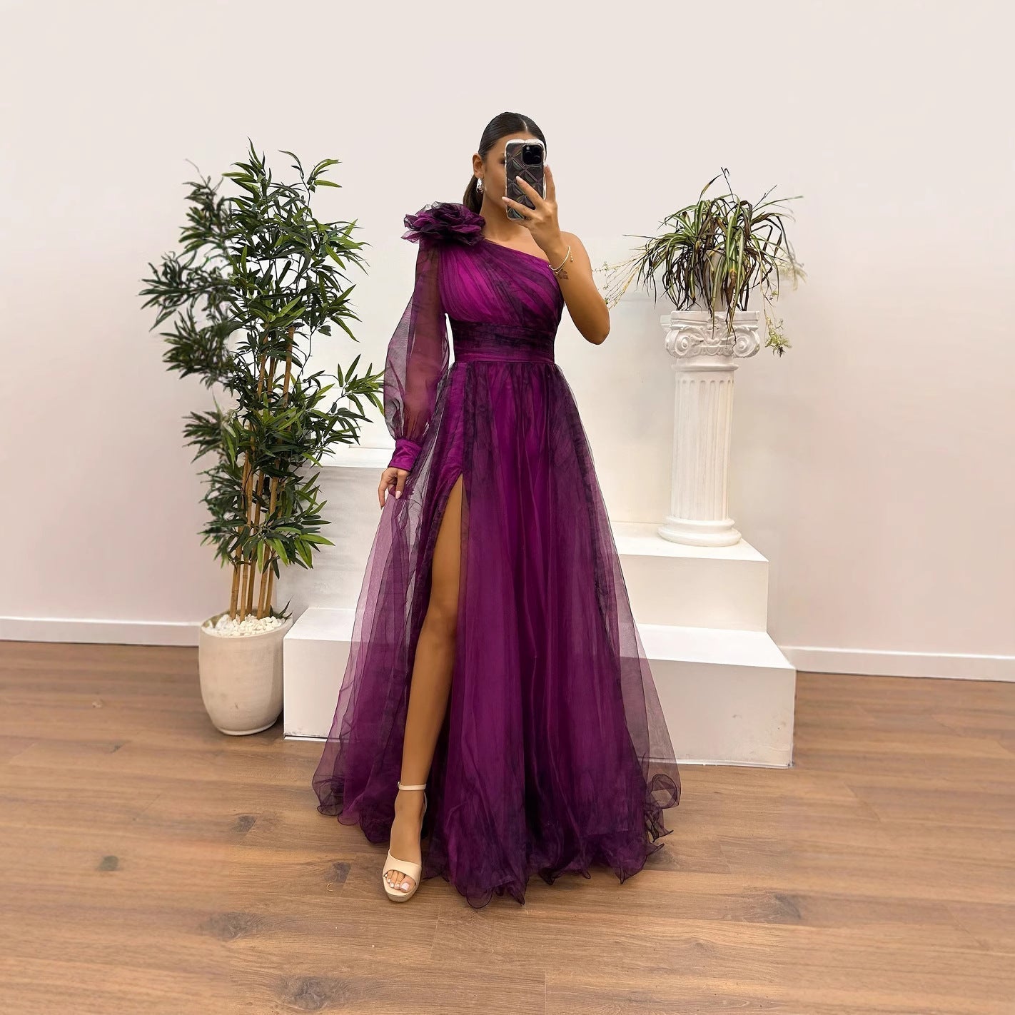Valenzora | Spring Autumn Off-the-shoulder mesh floral dress Casual Loose Festive dress