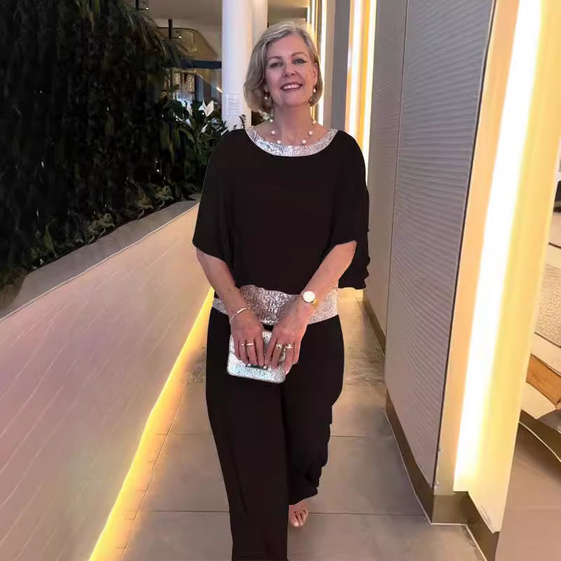 Eleganter Damen-Jumpsuit mit schimmerndem Bund, Größe