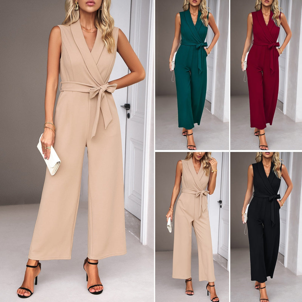 Eleganter Damen-Jumpsuit mit Wickeloptik und Taillengürtel, Größe