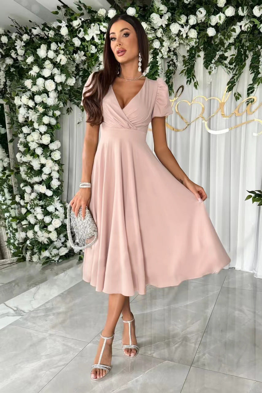 Elegantes Damen-Wickelkleid mit charmanten Puffärmeln, Größe