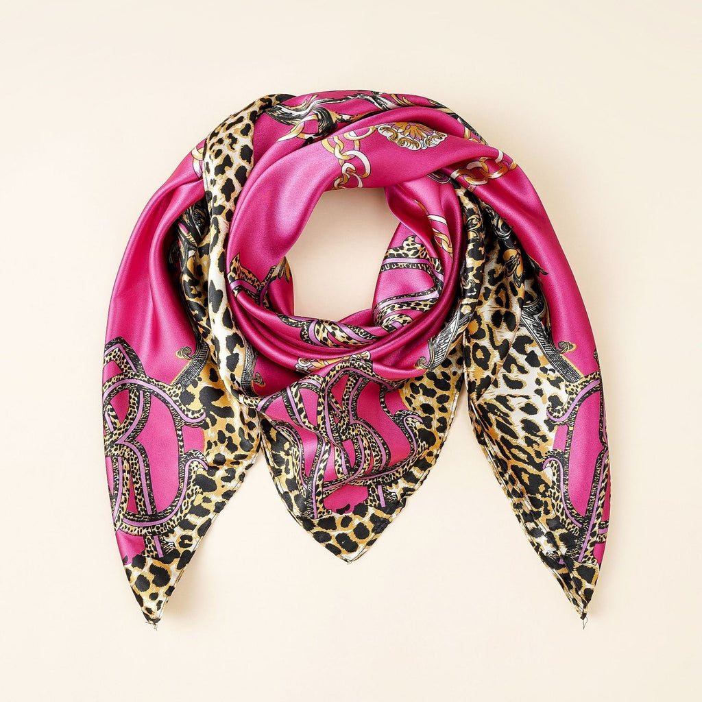 Women's silk scarf with elegant animal print and luxurious design, size S