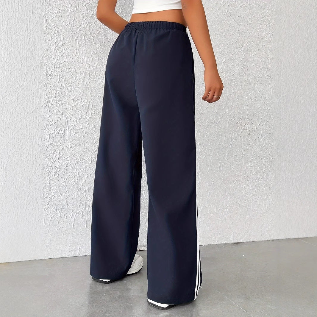 Women's high-waisted casual trousers with sporty stripes, size