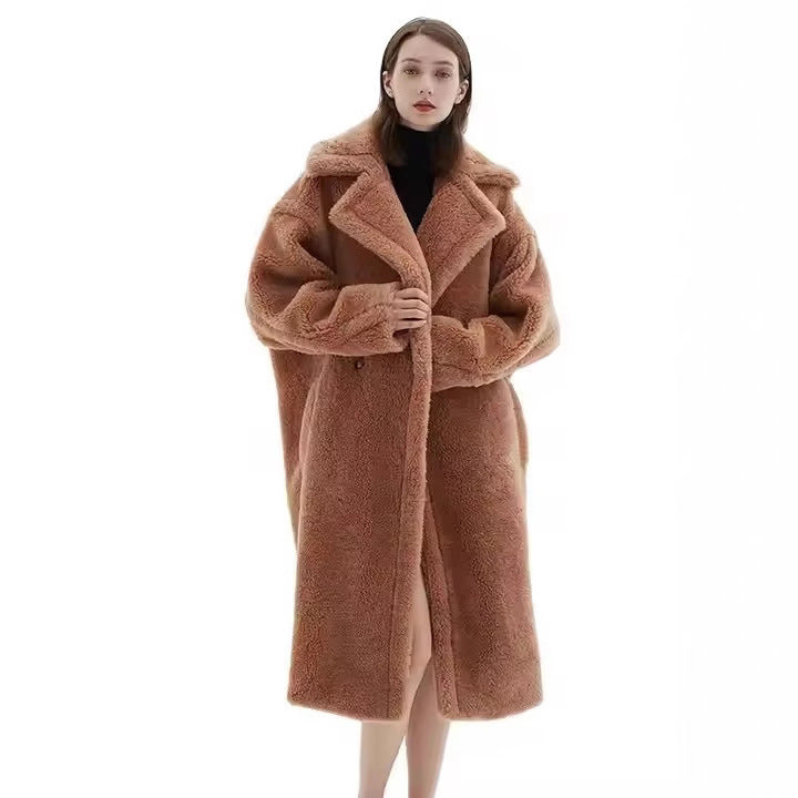 Women's fleece coat with double button placket and trendy cut, size S