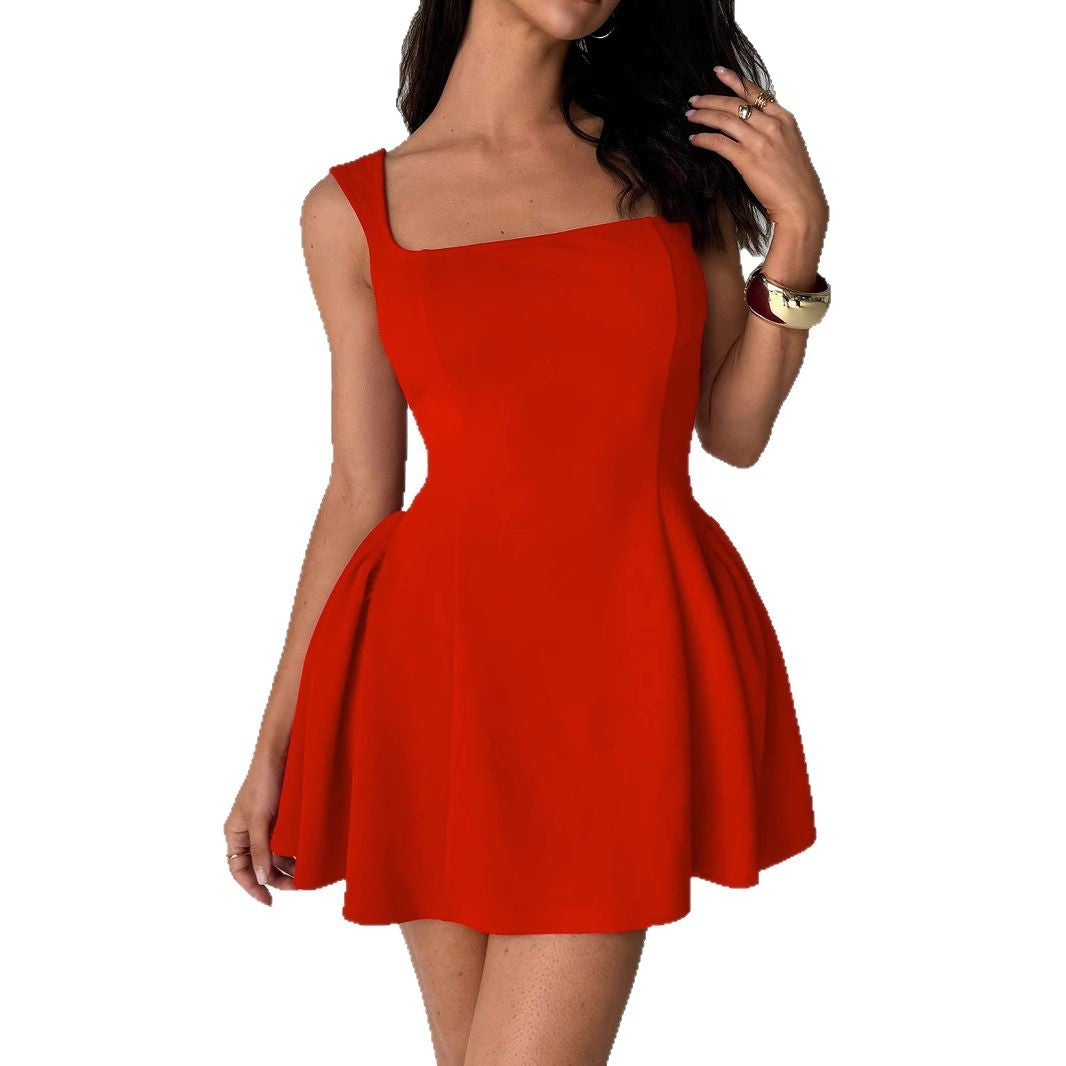 Damen A-Linien-Kleid mit eckigem Ausschnitt und Tellerrock, Größe