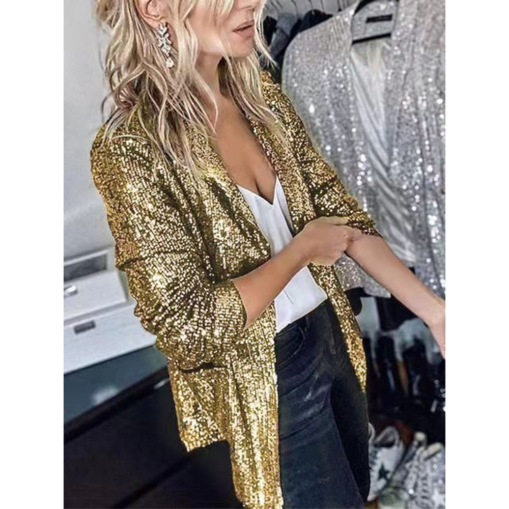 Women's Glittering Sequin Blazer with a Modern Cut, Size