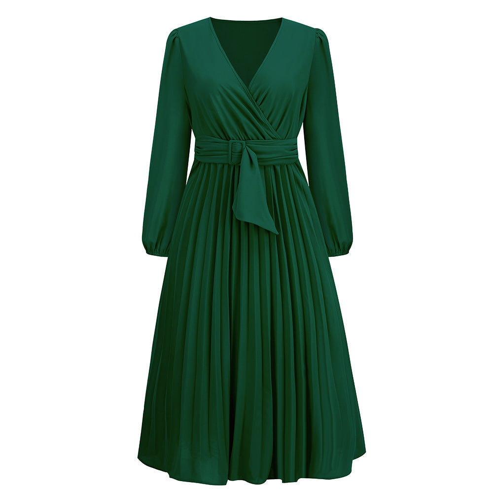 Damen Wickelkleid mit Plisseefalten und elegantem Taillengürtel, Größe