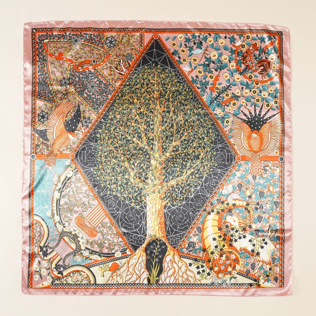 Women's luxurious silk scarf with an artistic floral design and shimmering sheen, size Valenzora