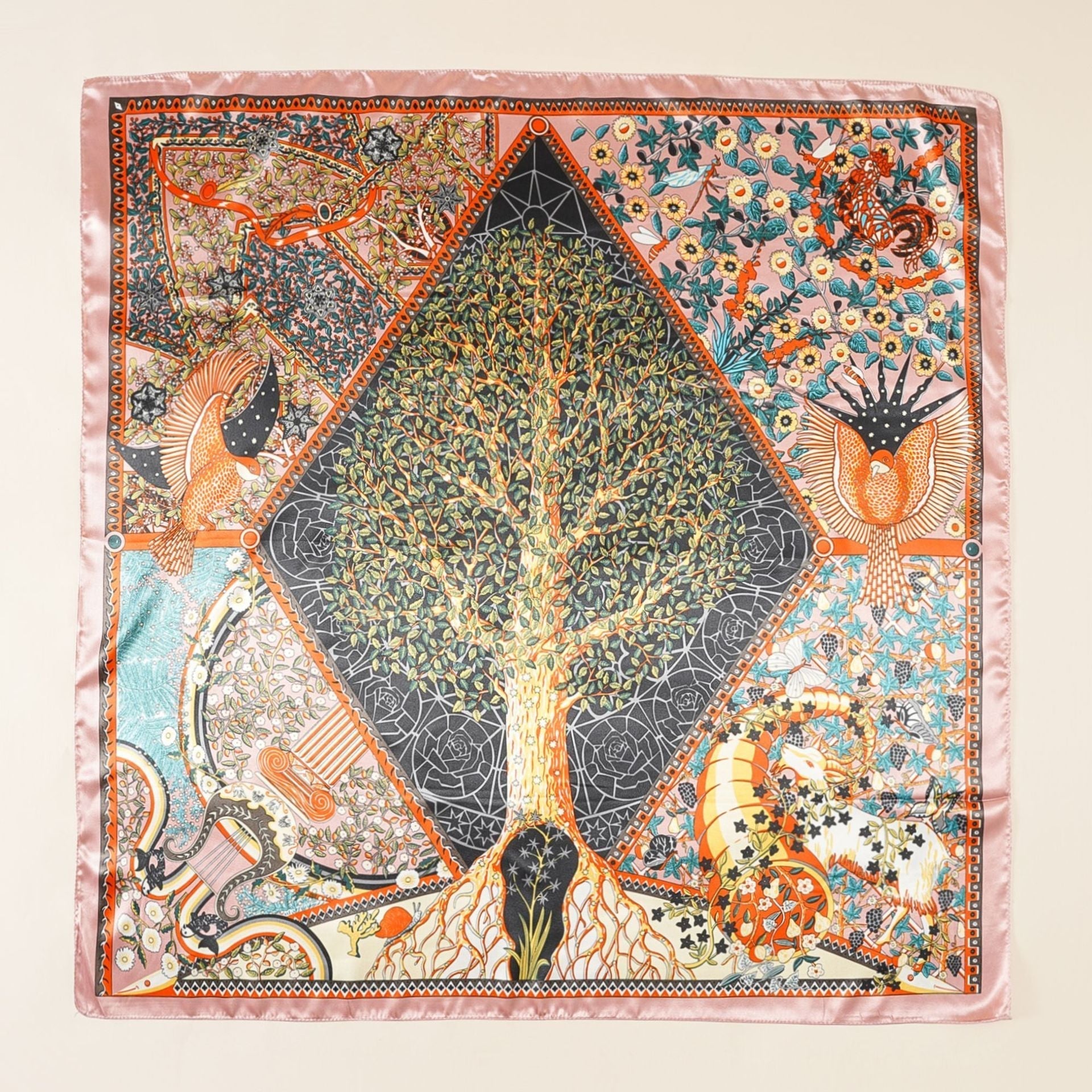 Women's luxurious silk scarf with an artistic floral design and shimmering sheen, size Valenzora