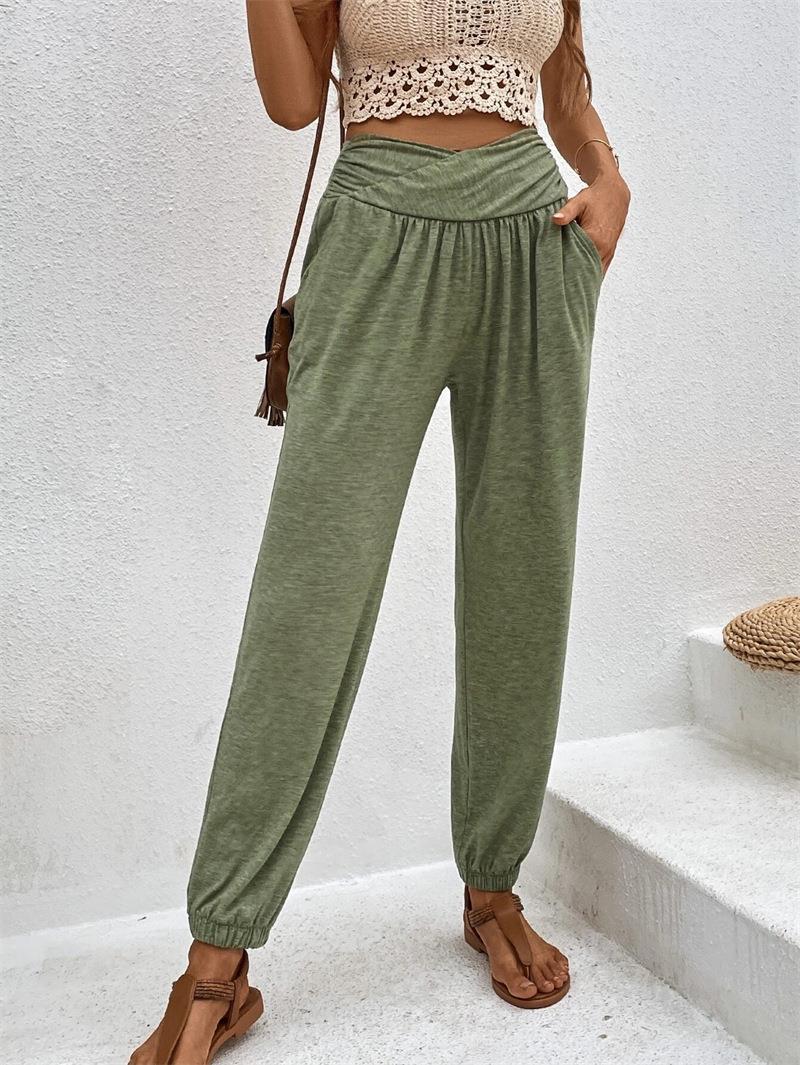 Women's casual high-waisted trousers with comfortable elastic waistband, size [size missing]