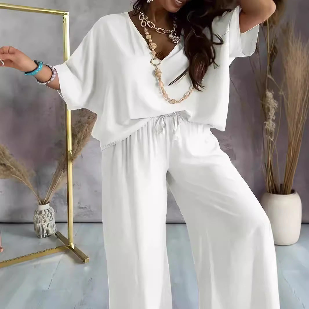 Eleganter Damen-Jumpsuit mit V-Ausschnitt und weitem Bein, Größe