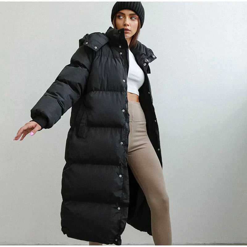 Valenzora | Pleated coat with hood - Stylish winter clothing