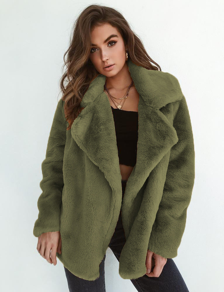 Women's elegant faux fur jacket with soft collar and relaxed fit, size [size]