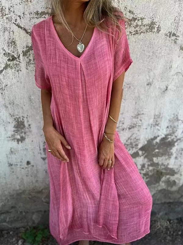 Damen Freizeit-Midikleid mit V-Ausschnitt und weiten Glockenärmeln, Größe