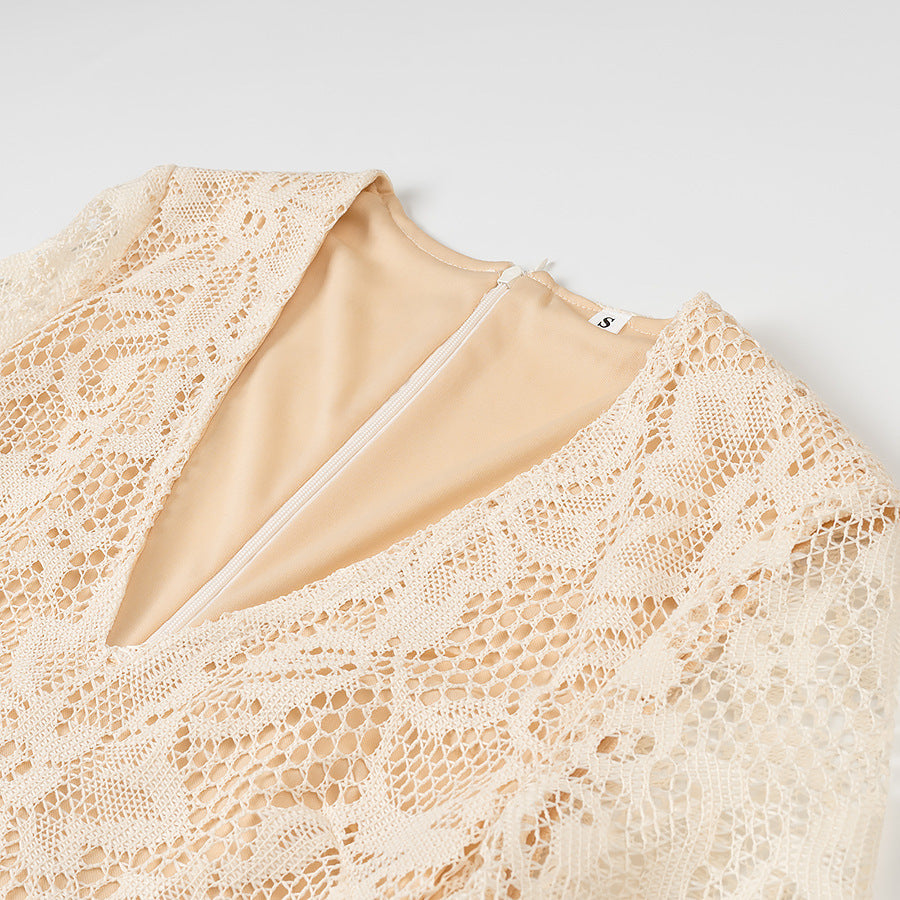 Valenzora | Lace Dress Long Elegant Bodycon Deep V-neck Slim waist Long sleeves