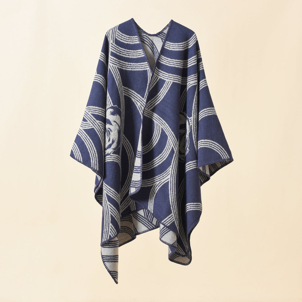 Women's Artful Wrap Poncho with Elegant Floral Design Valenzora