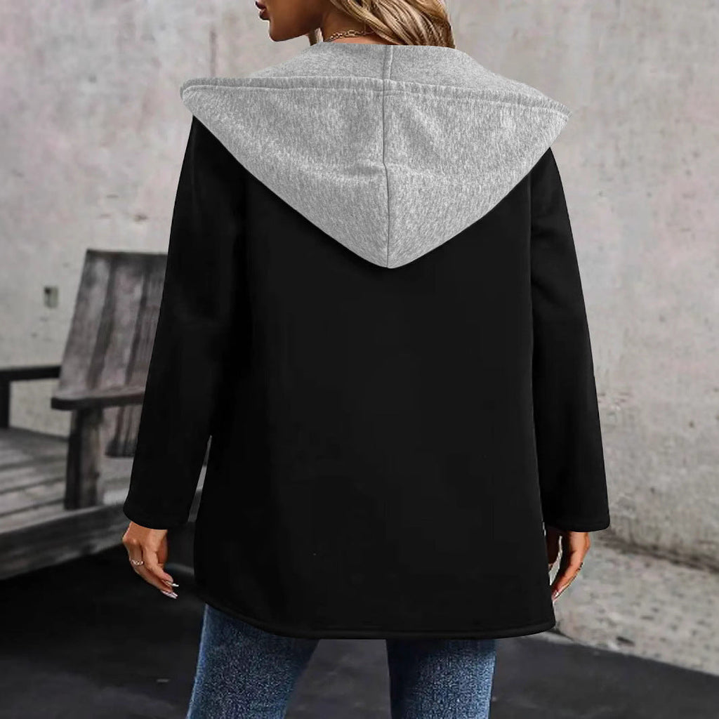 Women's casual long-sleeved jacket with hood and practical pockets, size