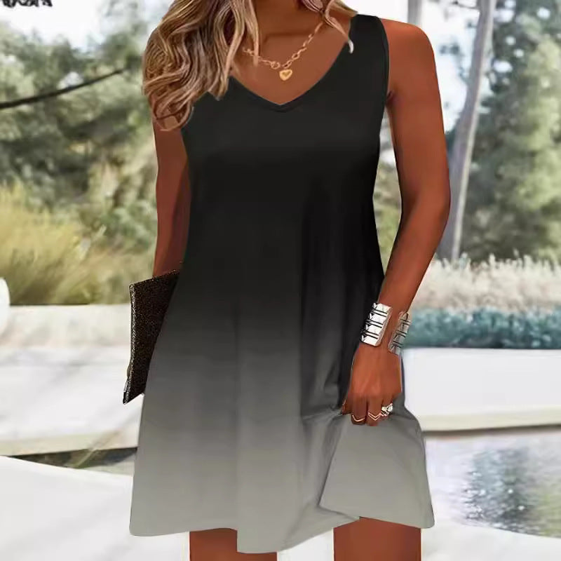 Women's summer V-neck dress in a fashionable ombre design, size S
