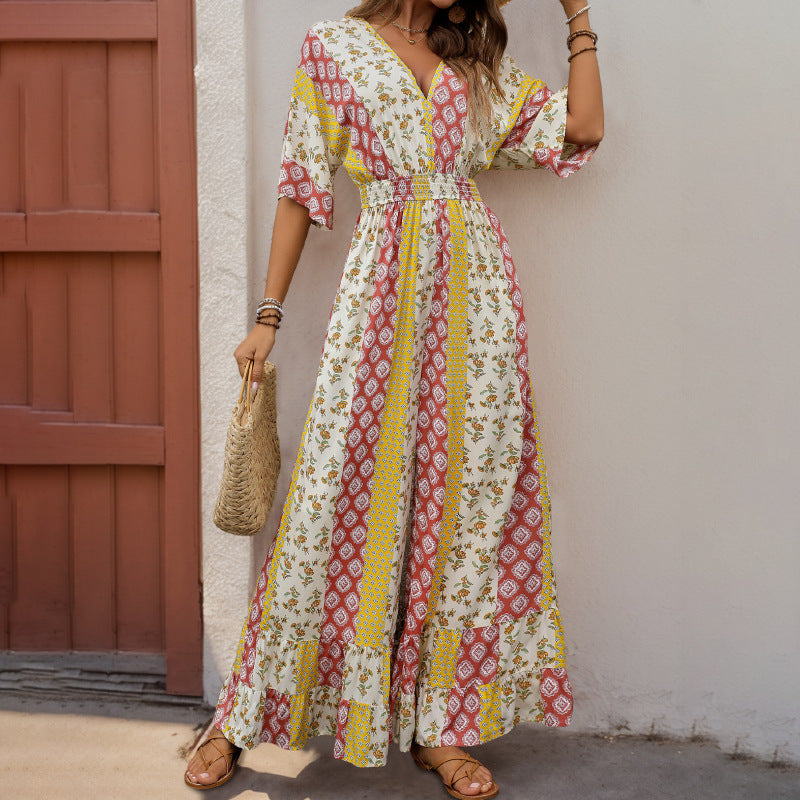 Damen-Jumpsuit mit weitem Bein und Gummizug in der Taille, Größe