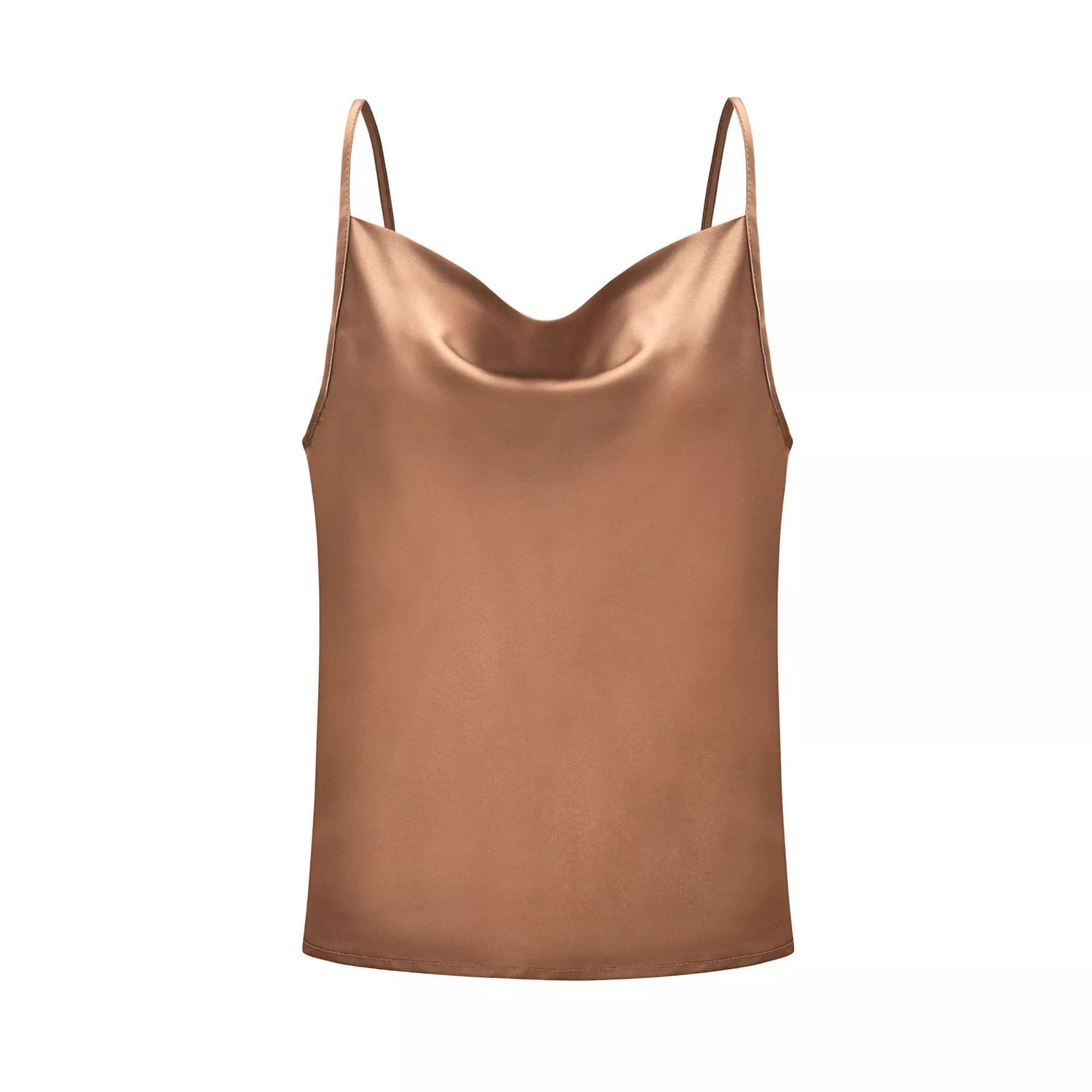 Women's satin top with deep neckline and adjustable straps, size [size missing]