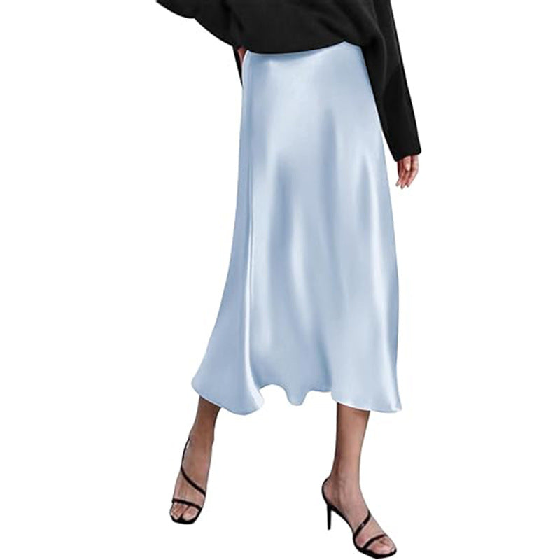 Eleganter Damen-Midirock aus Satinviskose mit fließendem Fall, Größe Valenzora