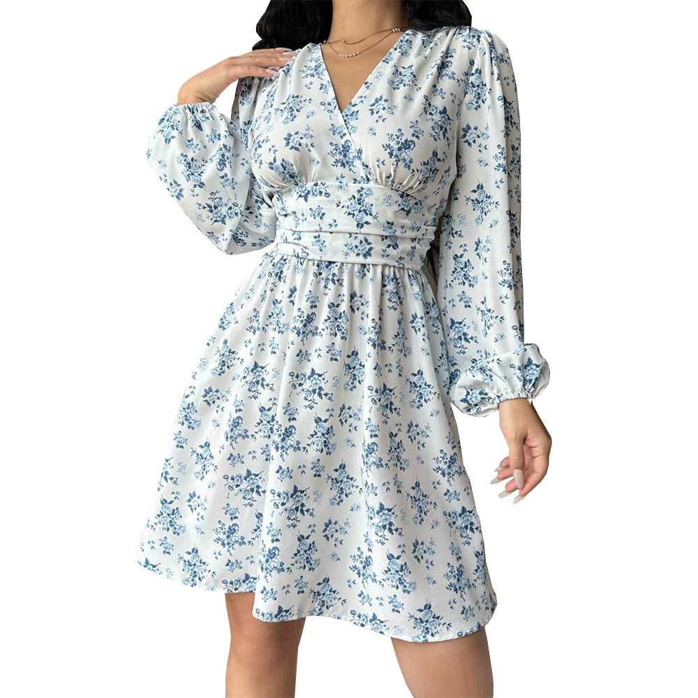 Women's Floral Long Sleeve Wrap Dress Drune
