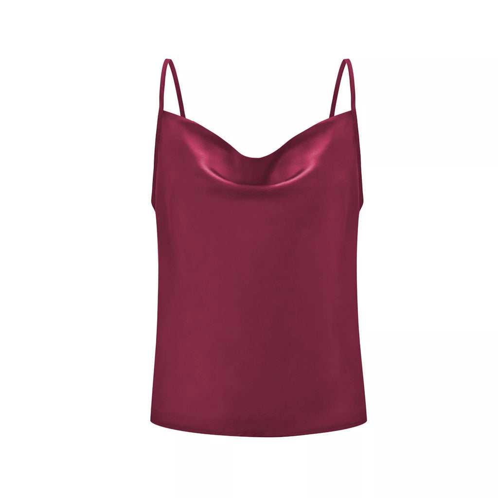 Women's satin top with deep neckline and adjustable straps, size [size missing]