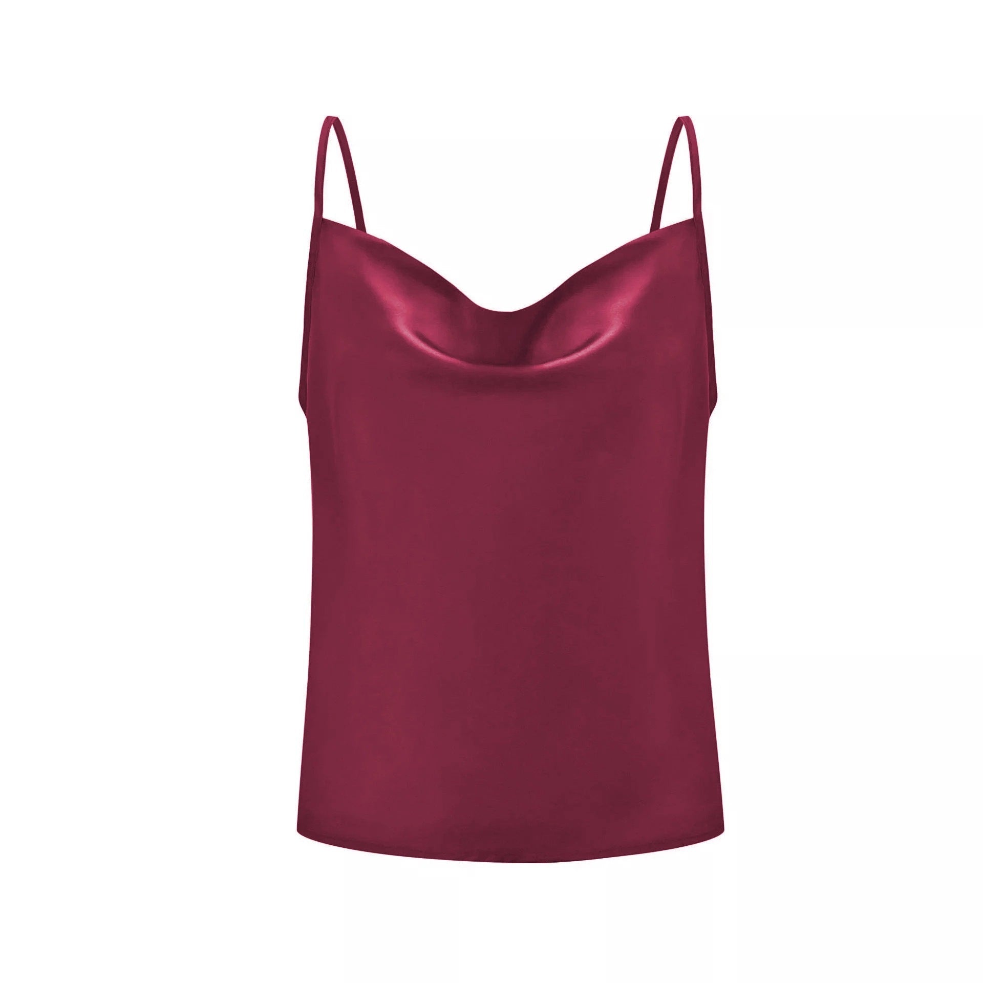 Women's satin top with deep neckline and adjustable straps, size [size missing]