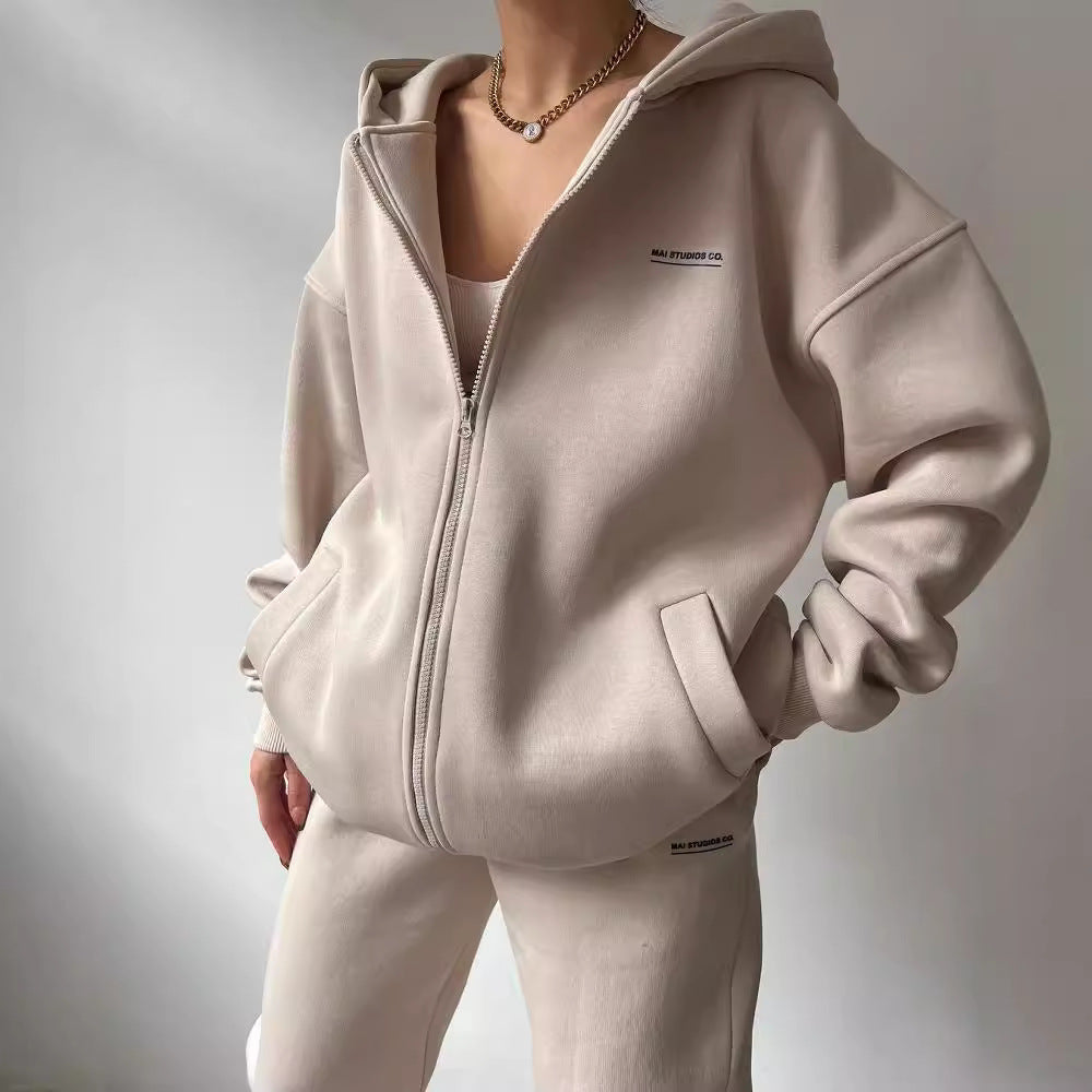 Damen Freizeit-Oversized-Kapuzenpullover mit durchgehendem Reißverschluss und praktischen Kängurutaschen, Größe S