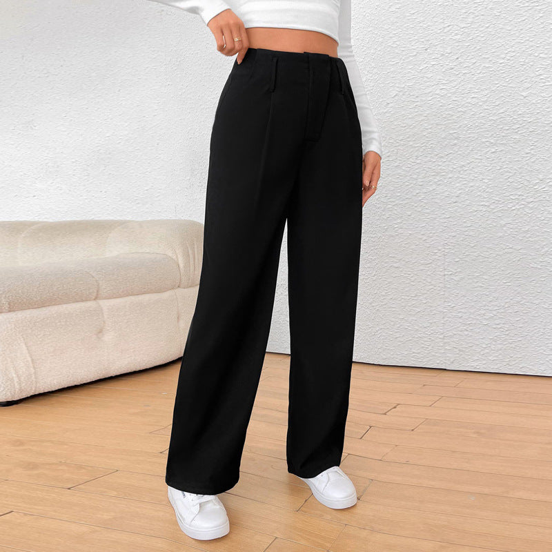 Women's wide-leg suit trousers with elegant pleats and high pockets, size