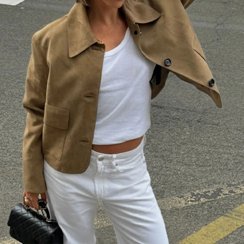 Women's short jacket made of high-quality imitation suede, size