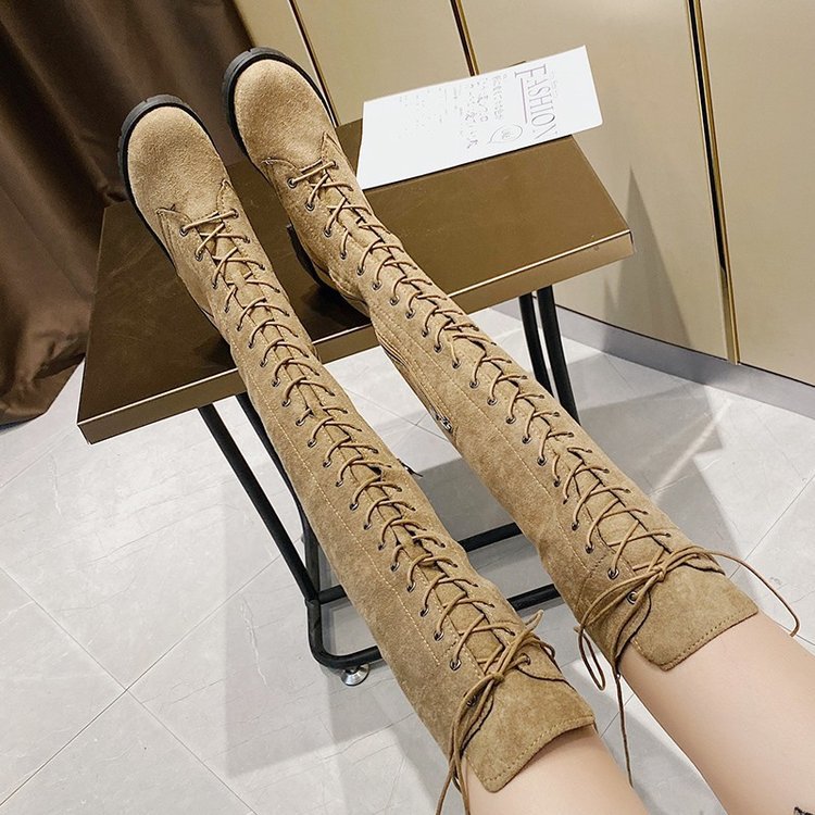Women's over-the-knee boots with sophisticated lacing and robust sole, size Valenzora