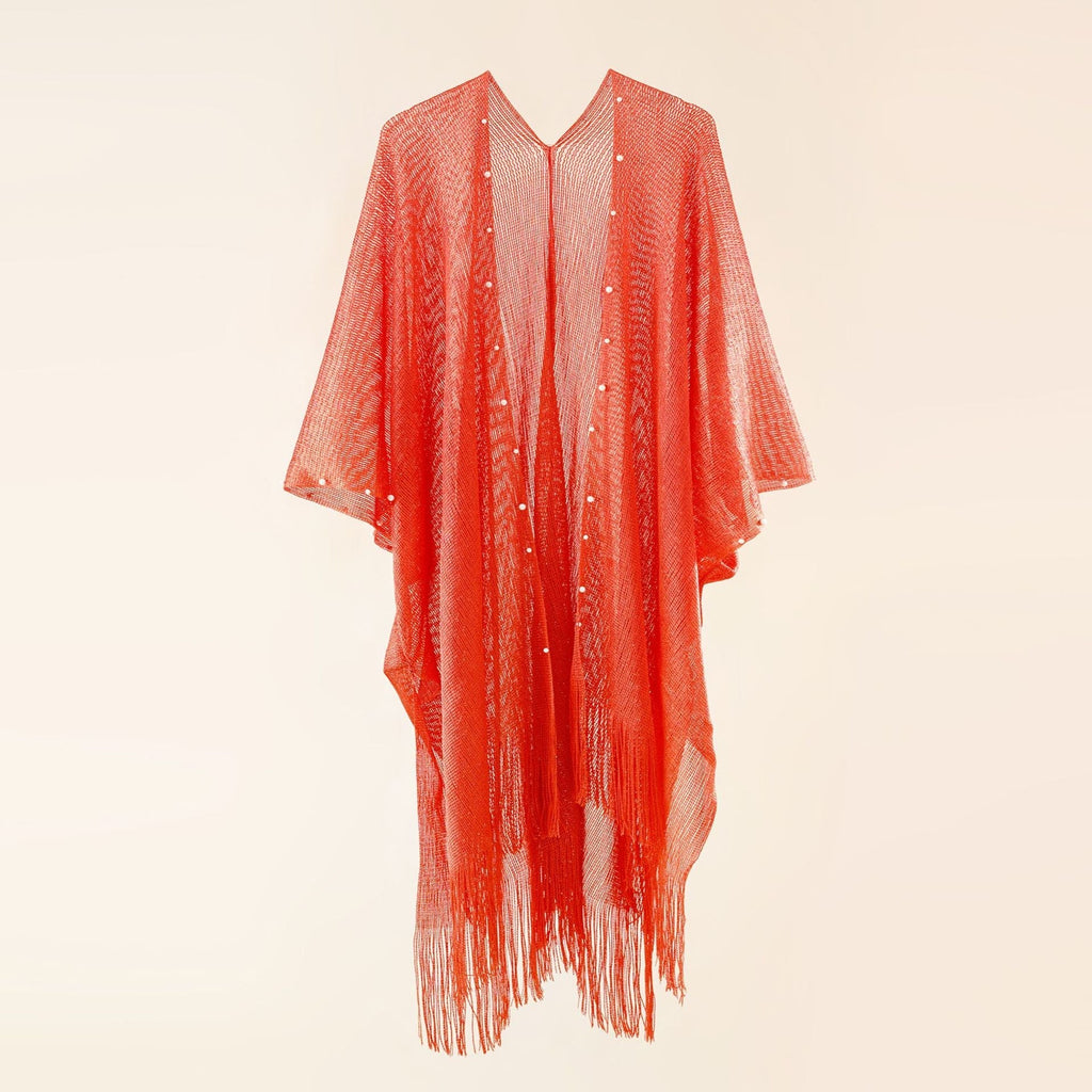 Women's transparent kaftan with fringed edges and elegant design, size Valenzora