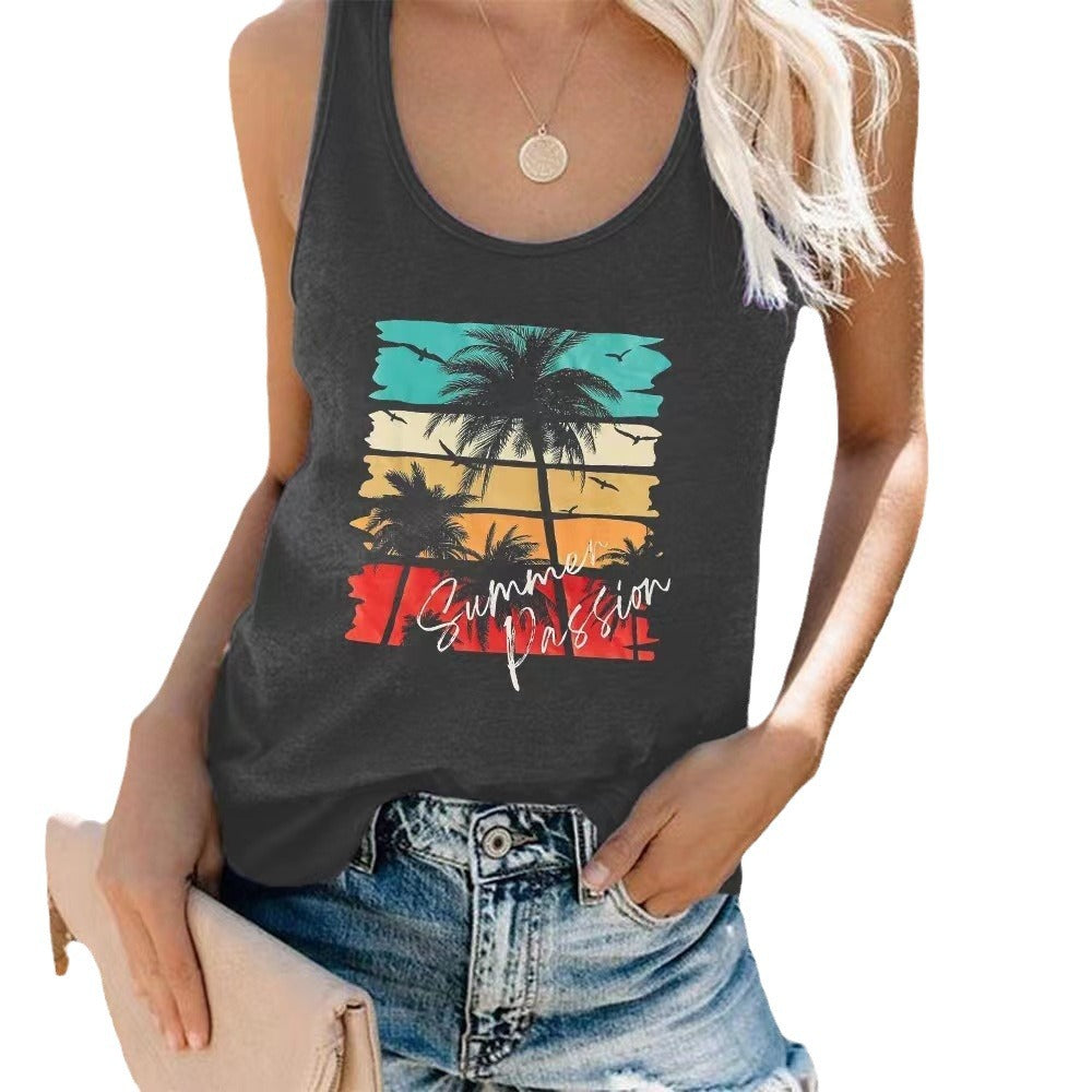 Women's sleeveless casual shirt with trendy graphic design, size