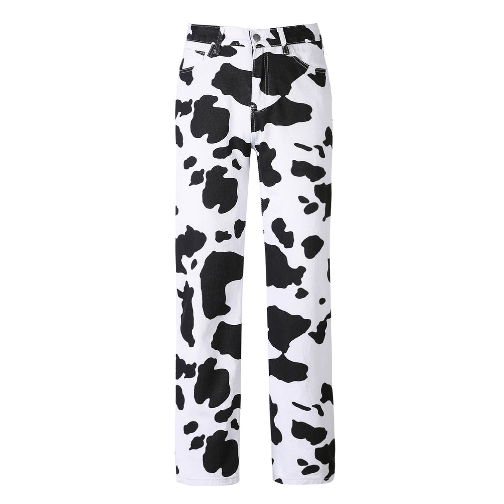 Valenzora | Women's Cow Print Straight Cut Trousers
