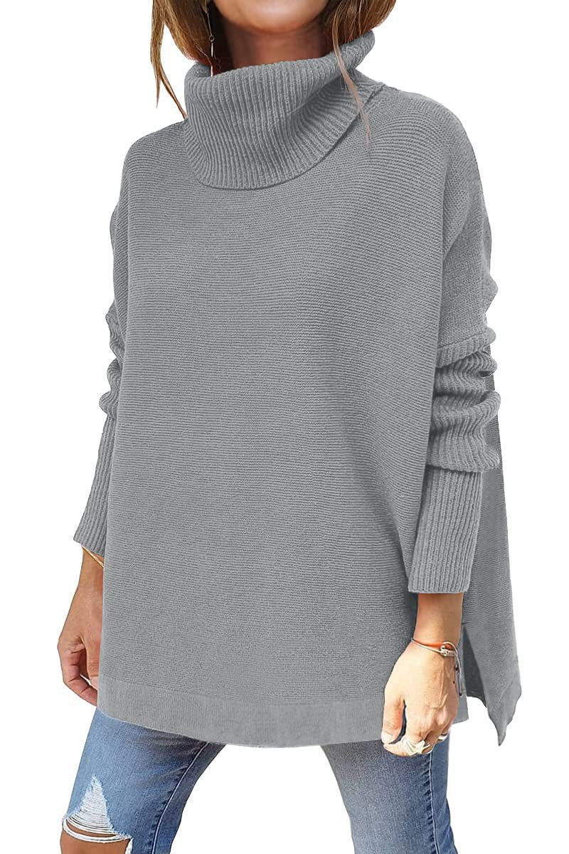 Women's oversized roll-neck sweater with textured knit design, size