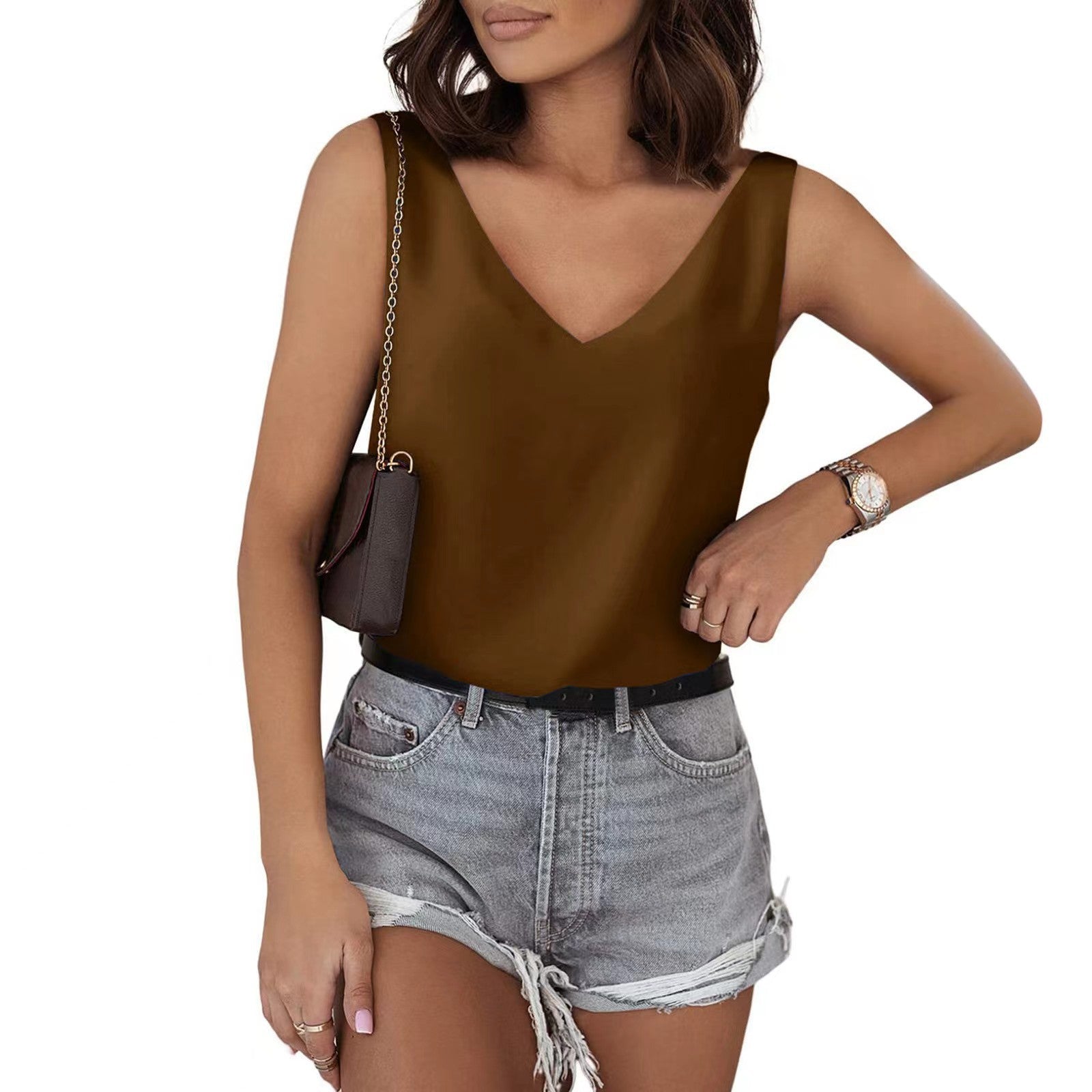 Ärmelloses Damen-V-Neck-Top aus hochwertigem Material, Größe